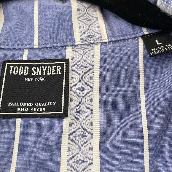 Todd Snyder Blue Jacquard Guayabera Shirt Short Short Sleeve Mens Sz L Striped - Picture 13 of 14